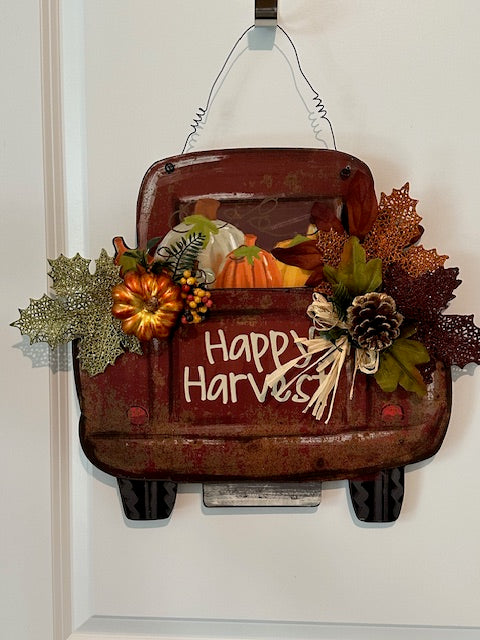 Burgundy Truck Harvest - Fall Door Decoration