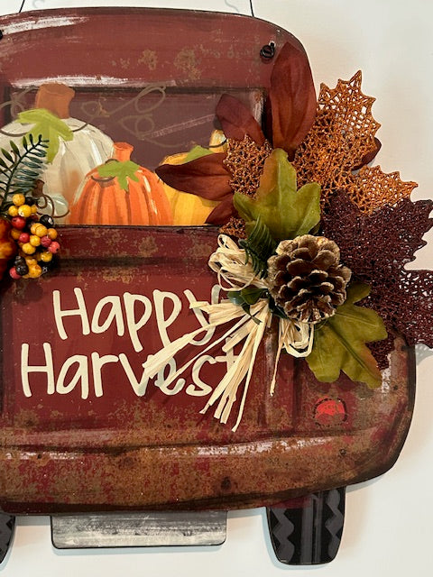 Burgundy Truck Harvest - Fall Door Decoration