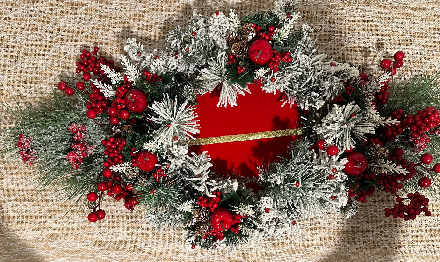 Christmas Centerpiece red apple, berries, and velvet red base