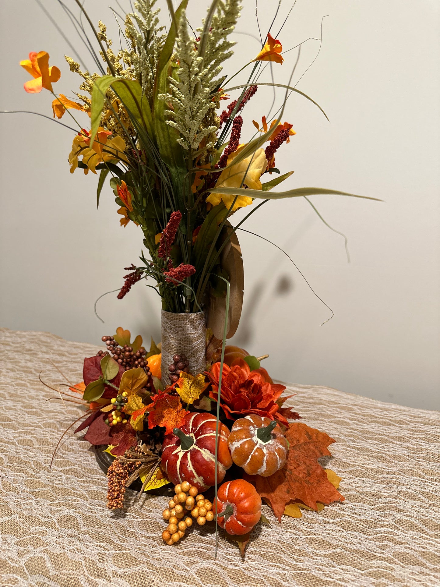 Welcome - Orange Shiny Pumpkin Fall Floral
