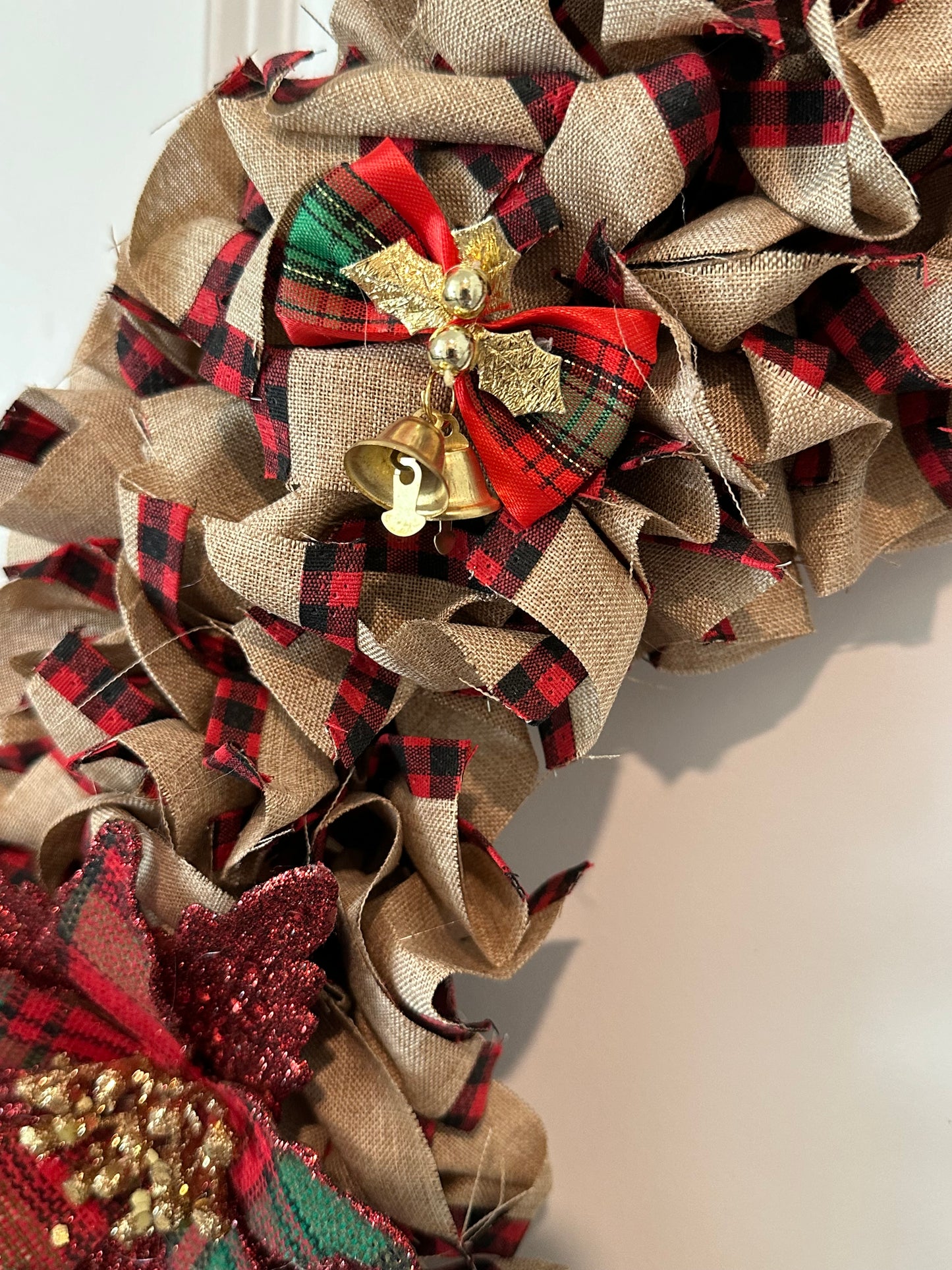 Christmas Wreath - Burlap Red and Green Flower