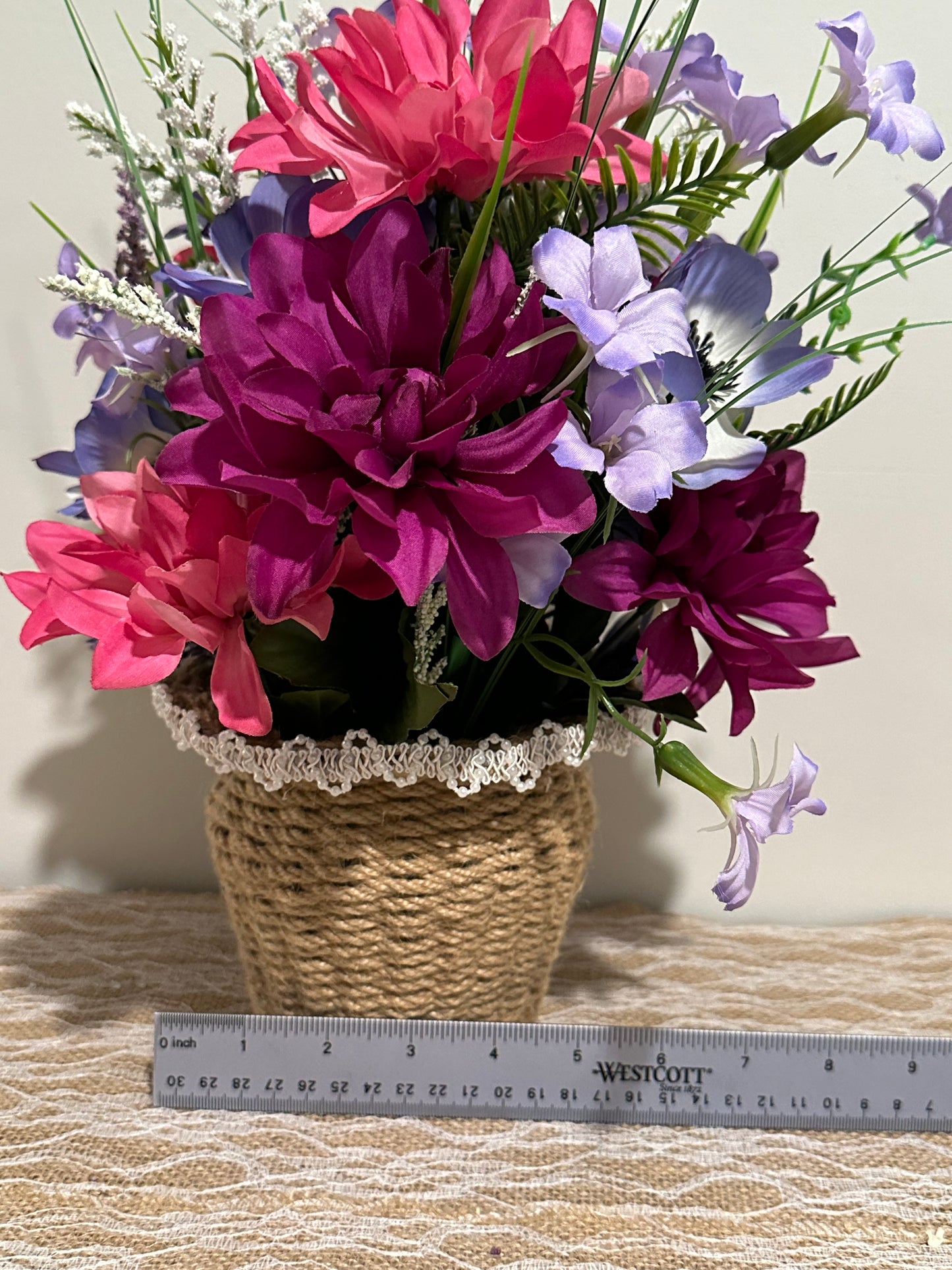 a. FLORAL DECOR: Purple, Magenta, and Pink Flower - (hand woven vase)