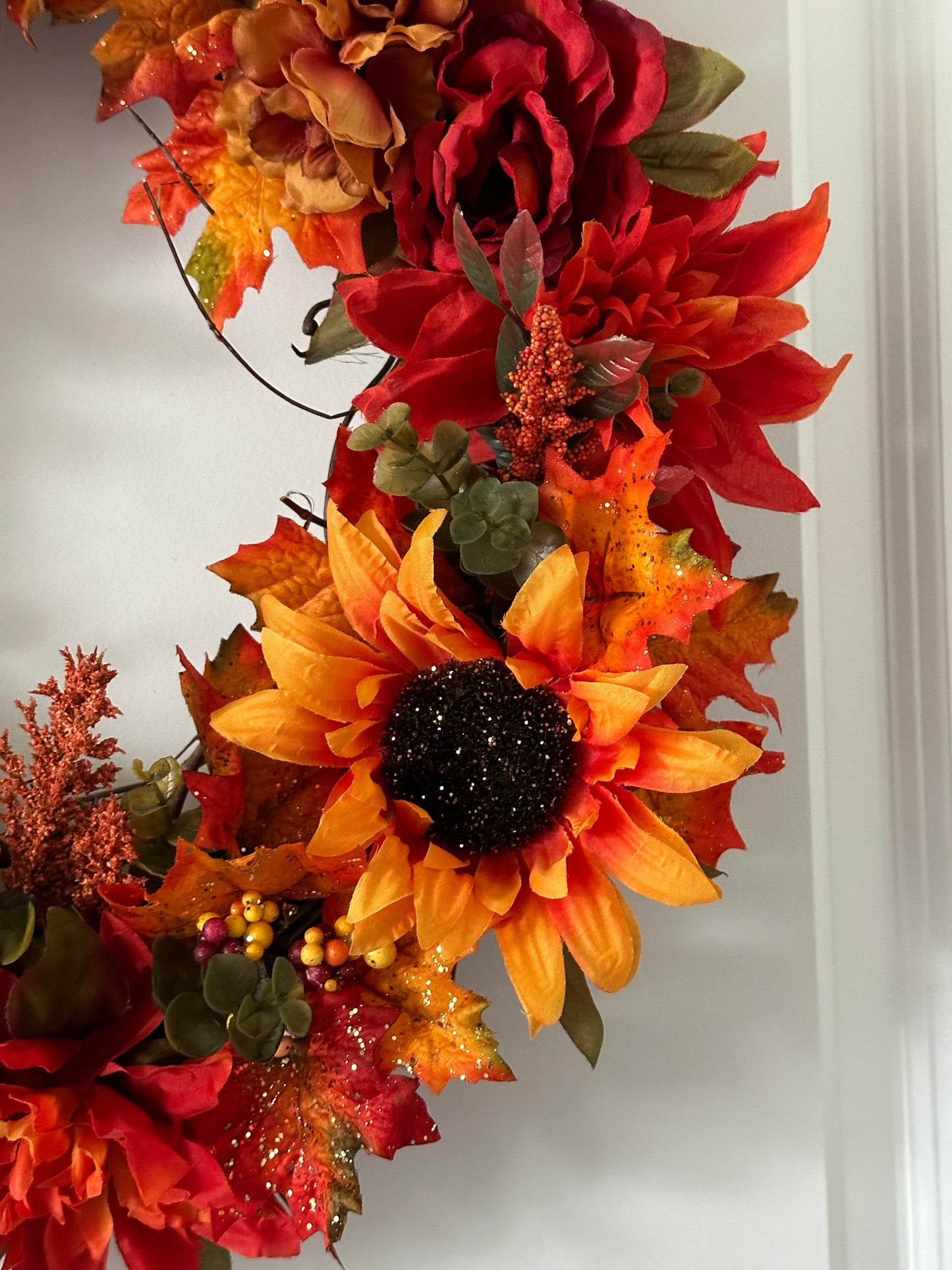 Fall Bright Colors Sunflower, Peony, and Rose (18" Wreath)