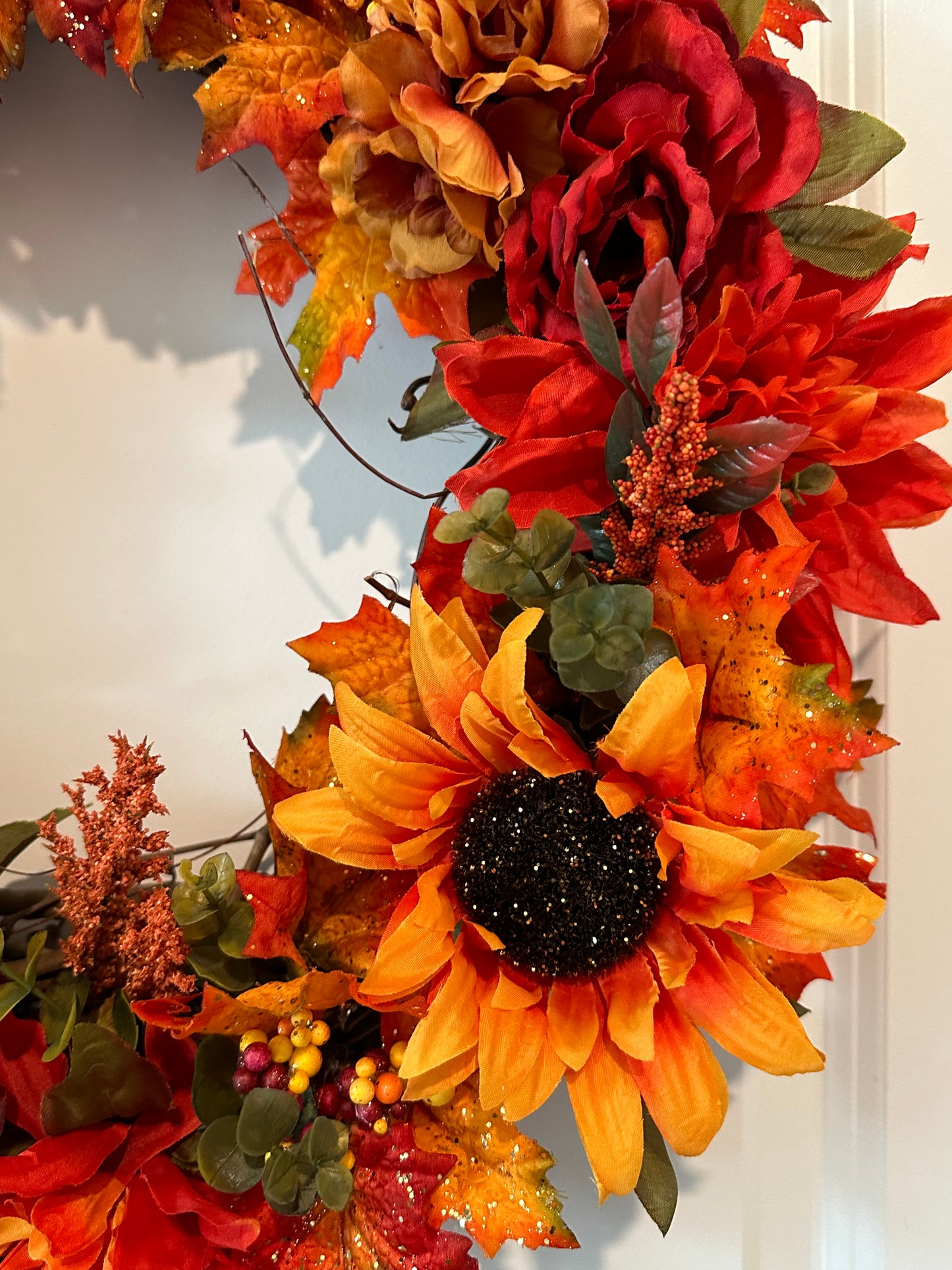 Fall Bright Colors Sunflower, Peony, and Rose (18" Wreath)