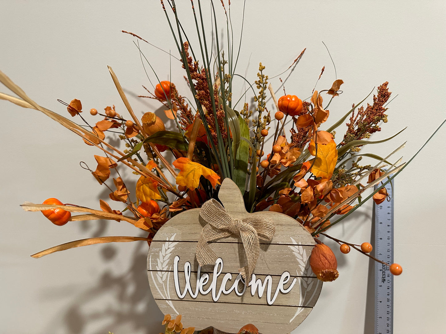 Welcome - Red Shiny Pumpkin Fall Floral