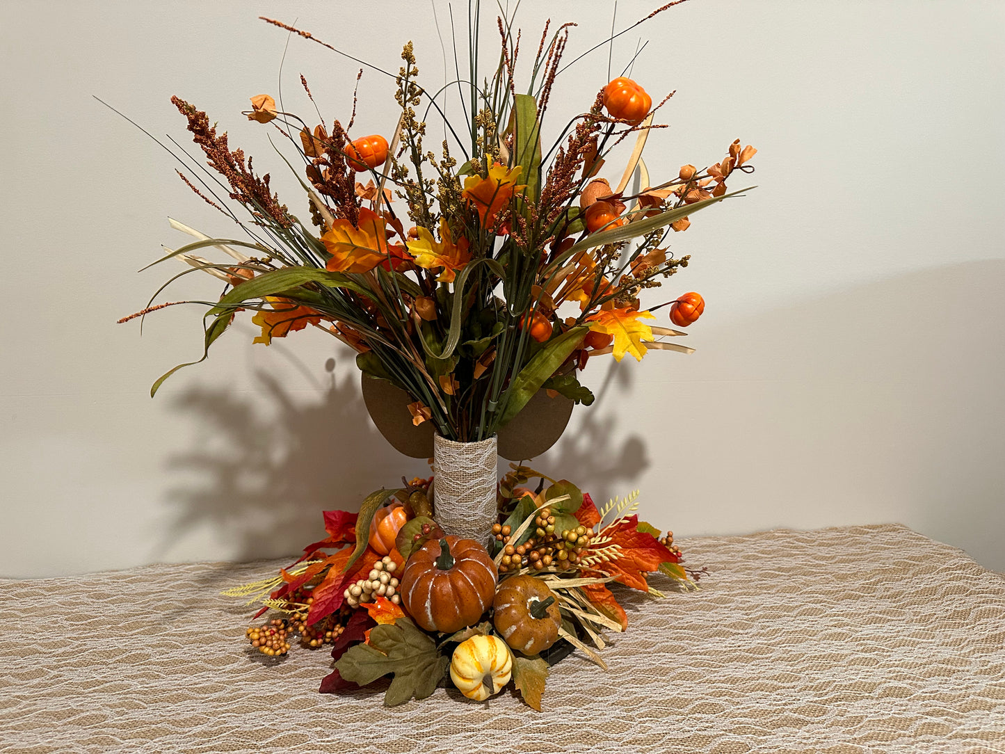 Welcome - Red Shiny Pumpkin Fall Floral