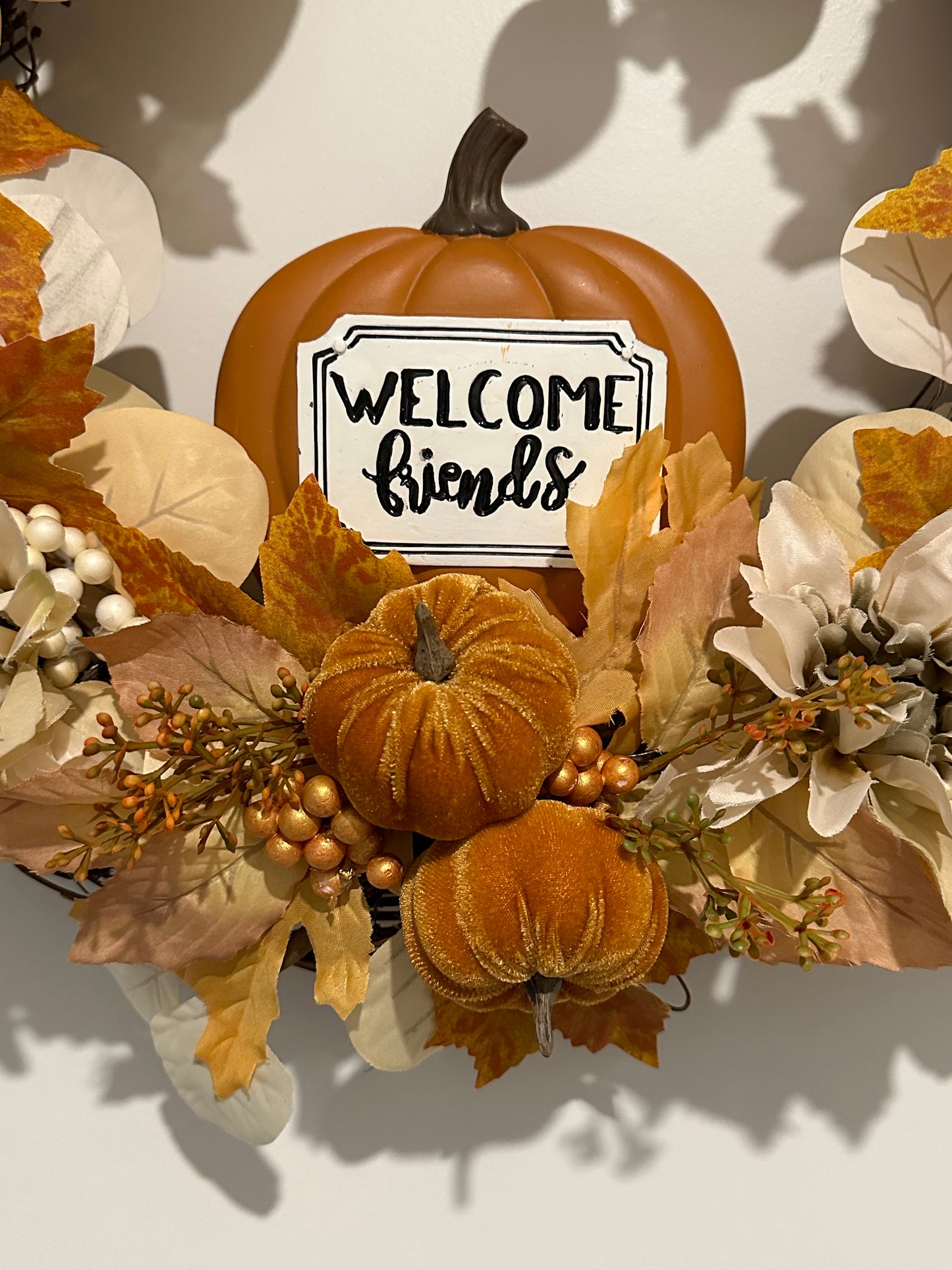 Fall, Floral, Brown Pumpkin & Gold Berries - (18" Wreath)