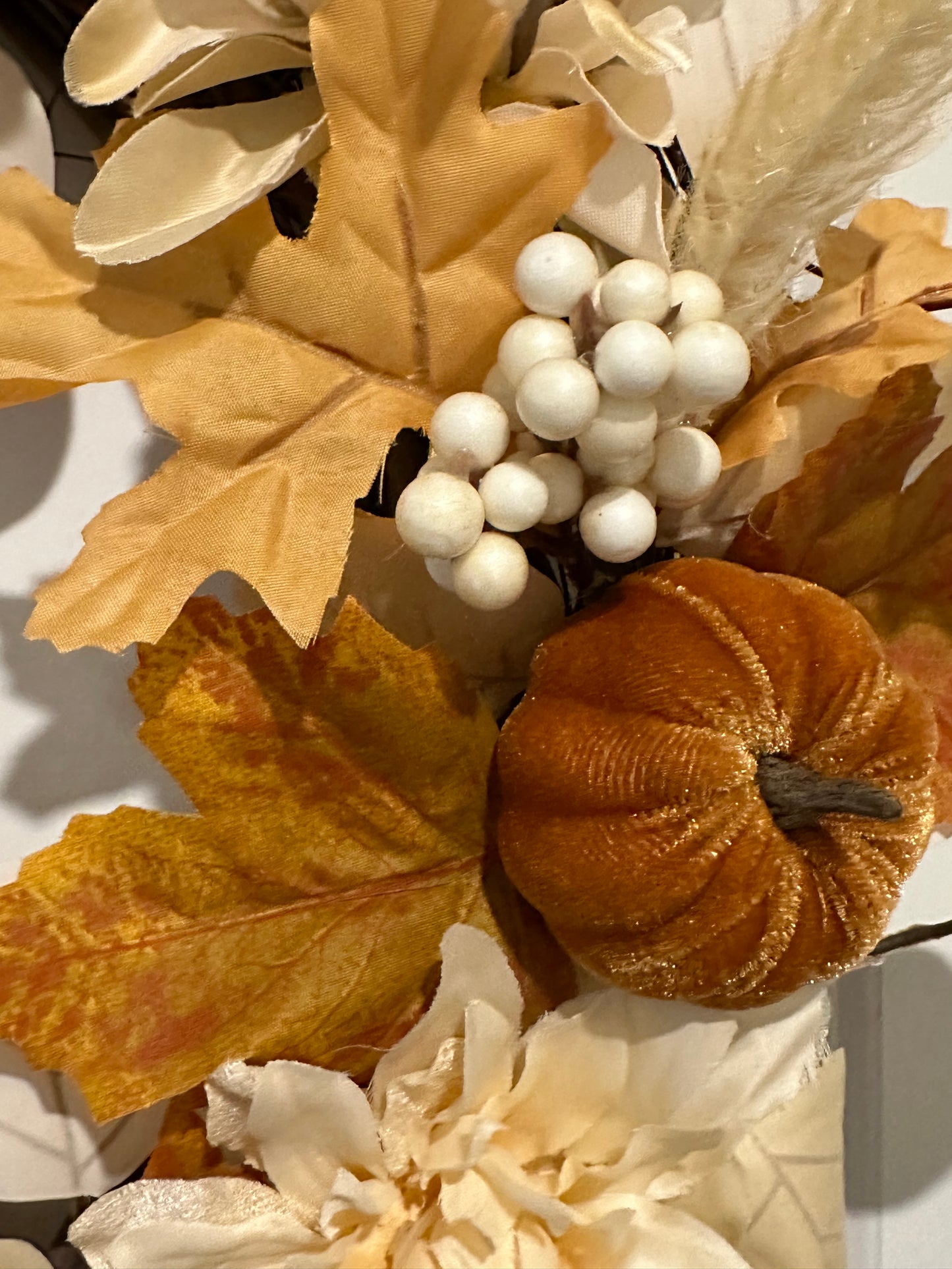 Fall, Floral, Brown Pumpkin & Gold Berries - (18" Wreath)