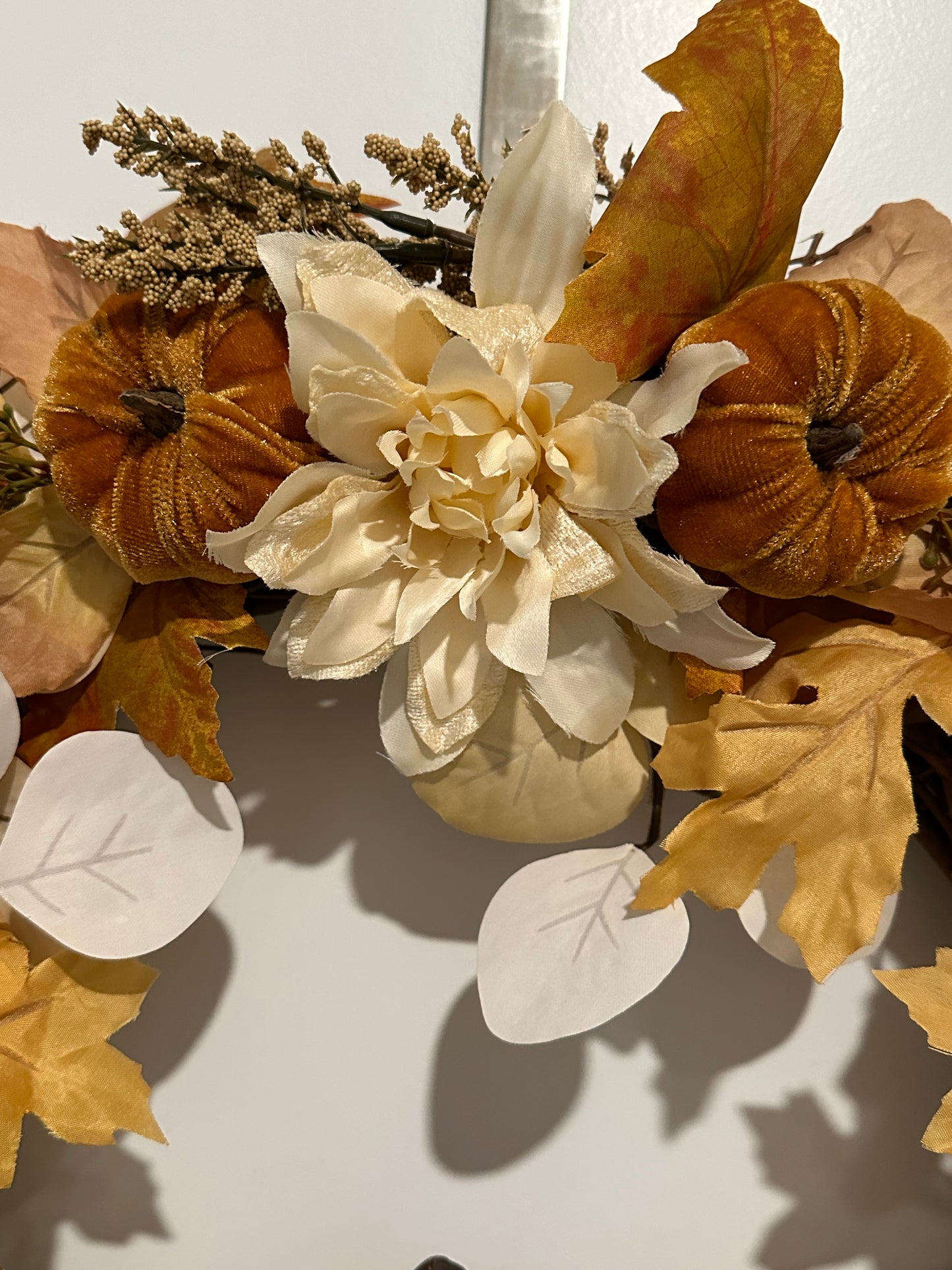 Fall, Floral, Brown Pumpkin & Gold Berries - (18" Wreath)