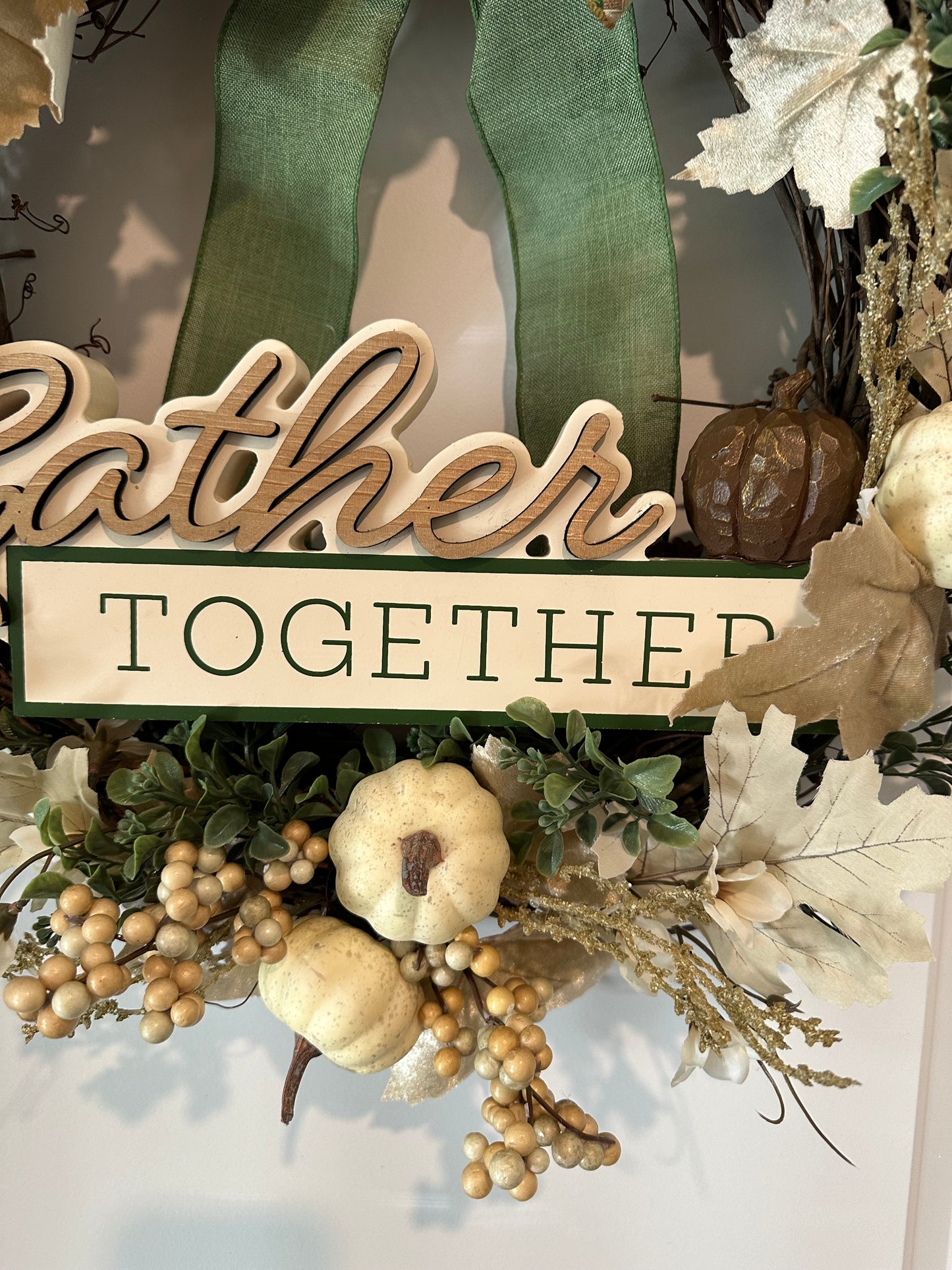 Fall, Floral Cream Pumpkin Bow - (18" Wreath)