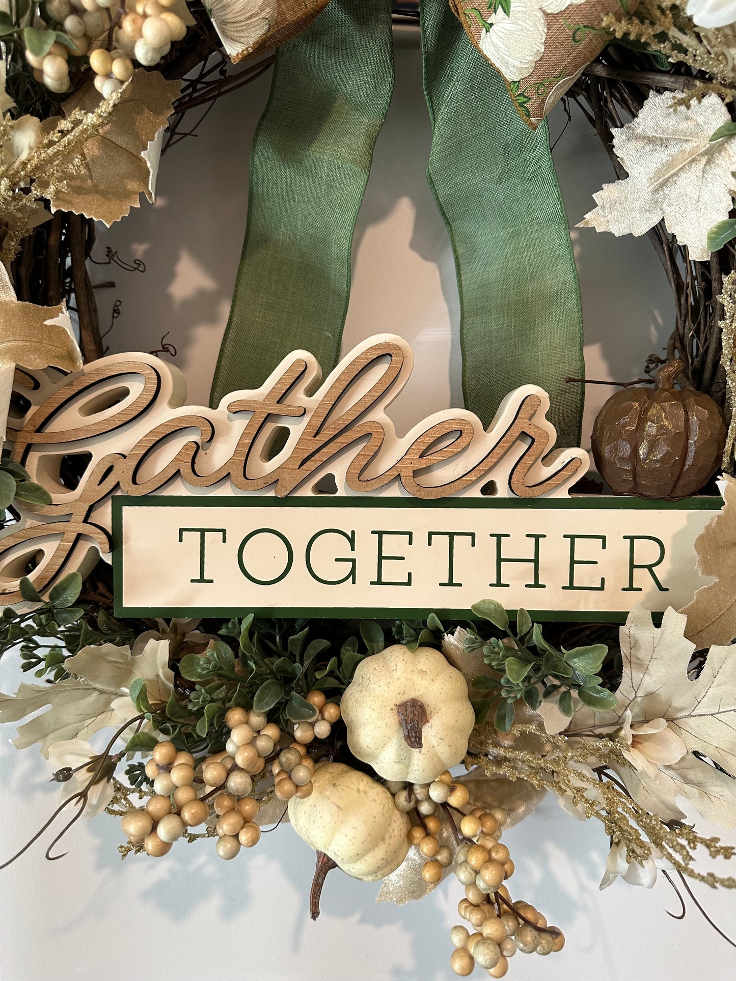 Fall, Floral Cream Pumpkin Bow - (18" Wreath)