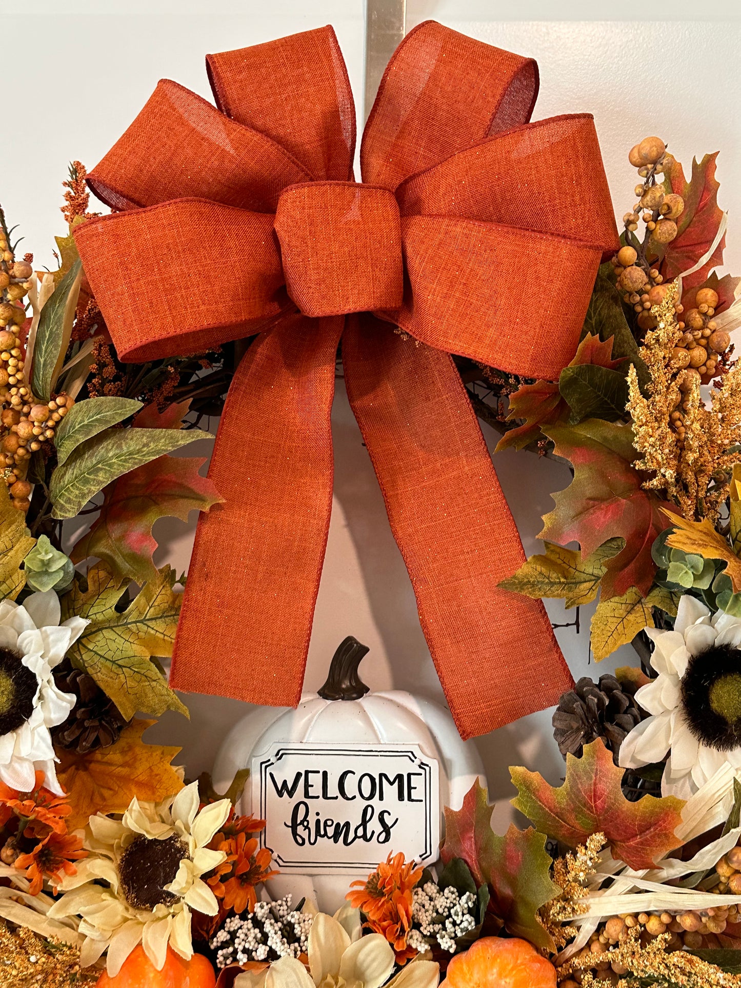 Fall/Thanksgiving, Welcome Friends- Orange Bow