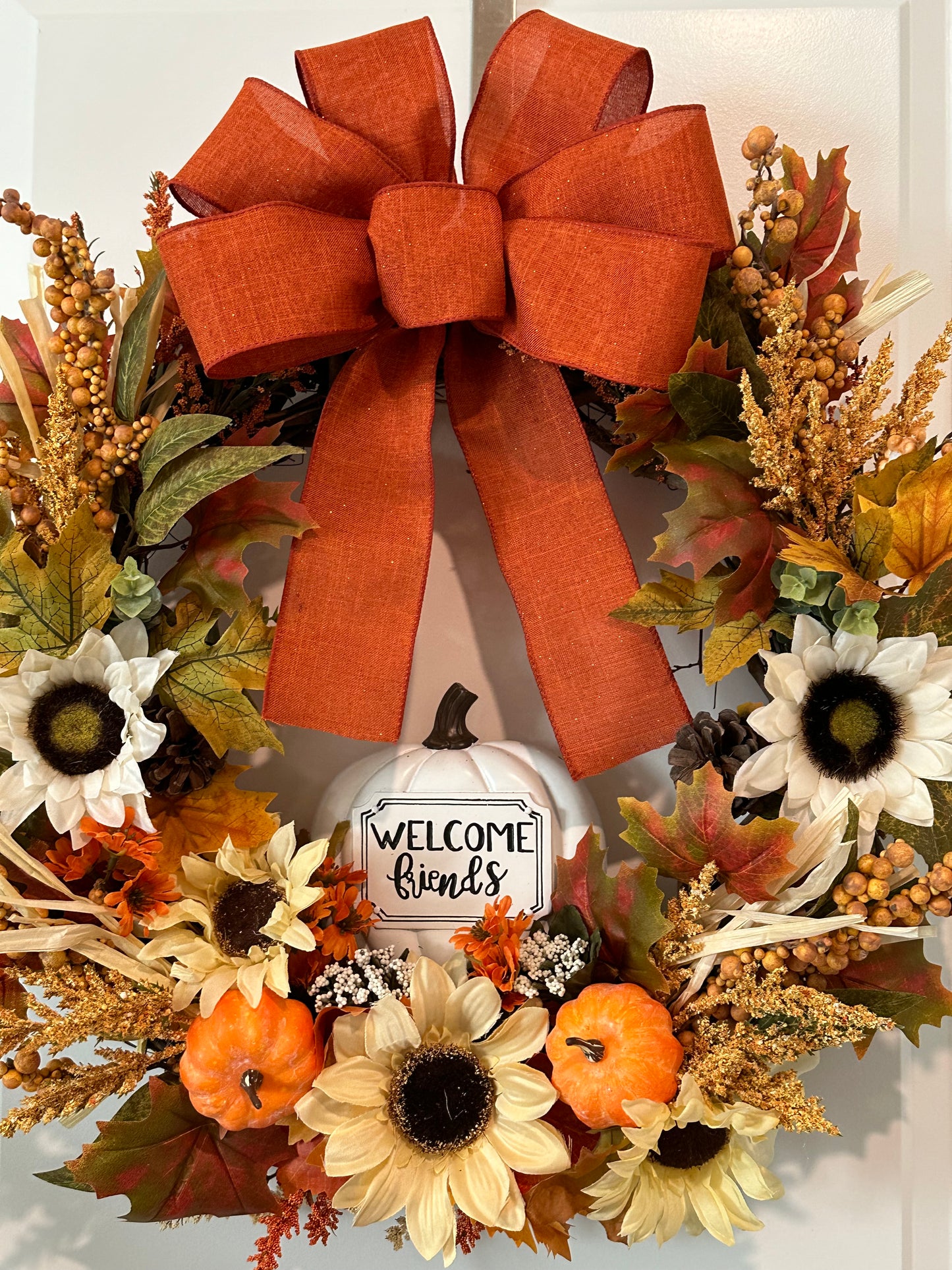 Fall/Thanksgiving, Welcome Friends- Orange Bow