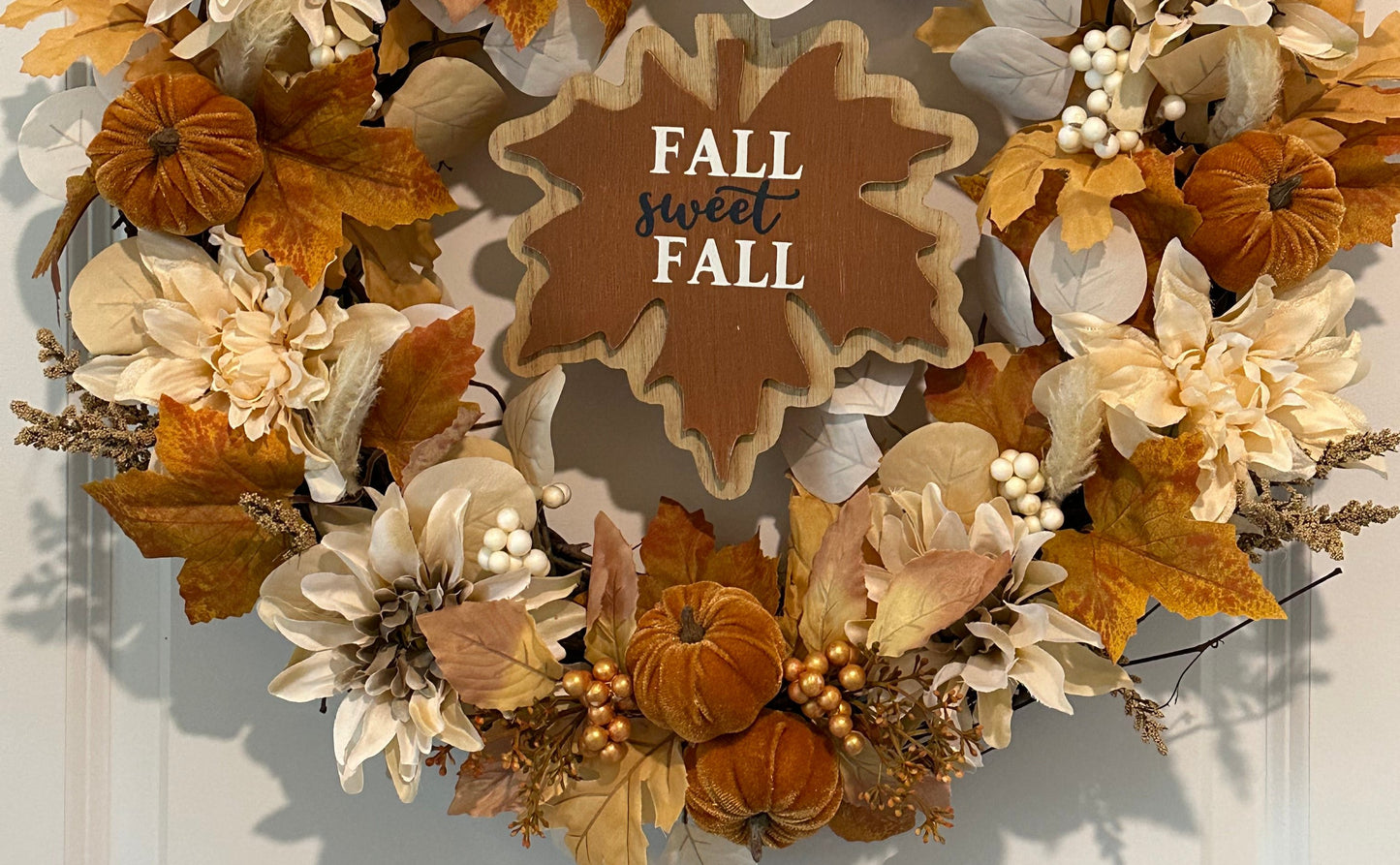 Fall, Floral, Brown Pumpkin & Gold Berries - (18" Wreath) Fall Sweet Fall