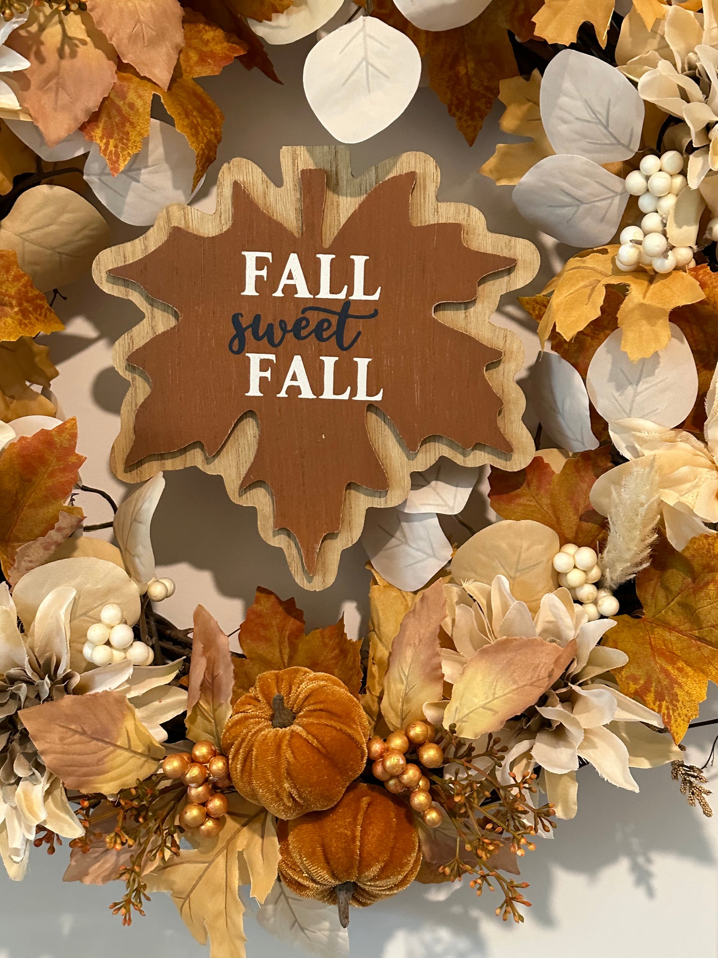 Fall, Floral, Brown Pumpkin & Gold Berries - (18" Wreath) Fall Sweet Fall