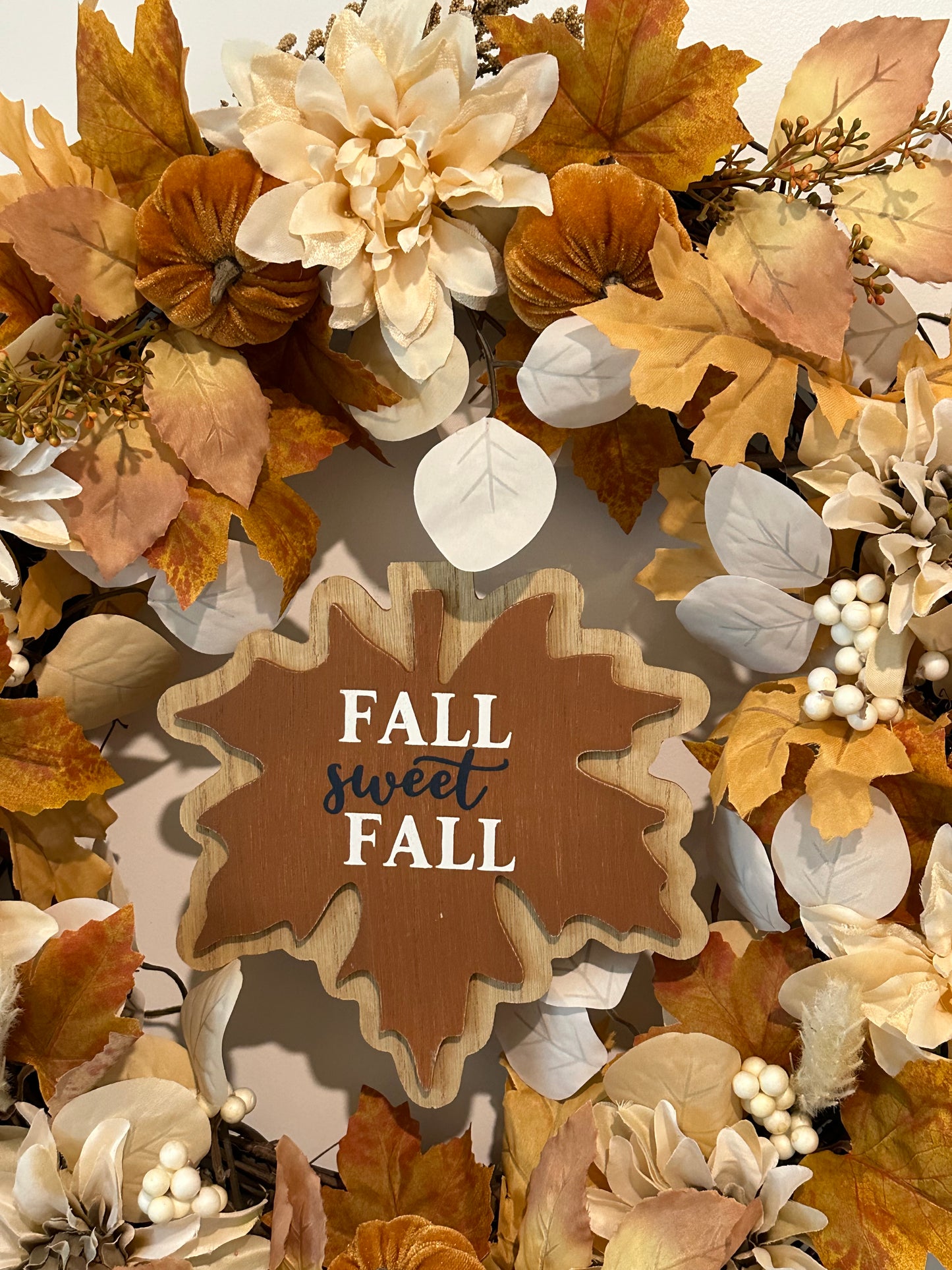 Fall, Floral, Brown Pumpkin & Gold Berries - (18" Wreath) Fall Sweet Fall