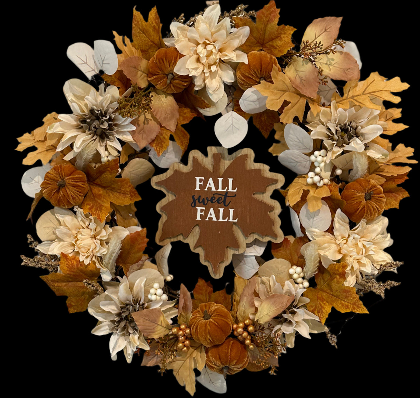 Fall, Floral, Brown Pumpkin & Gold Berries - (18" Wreath) Fall Sweet Fall