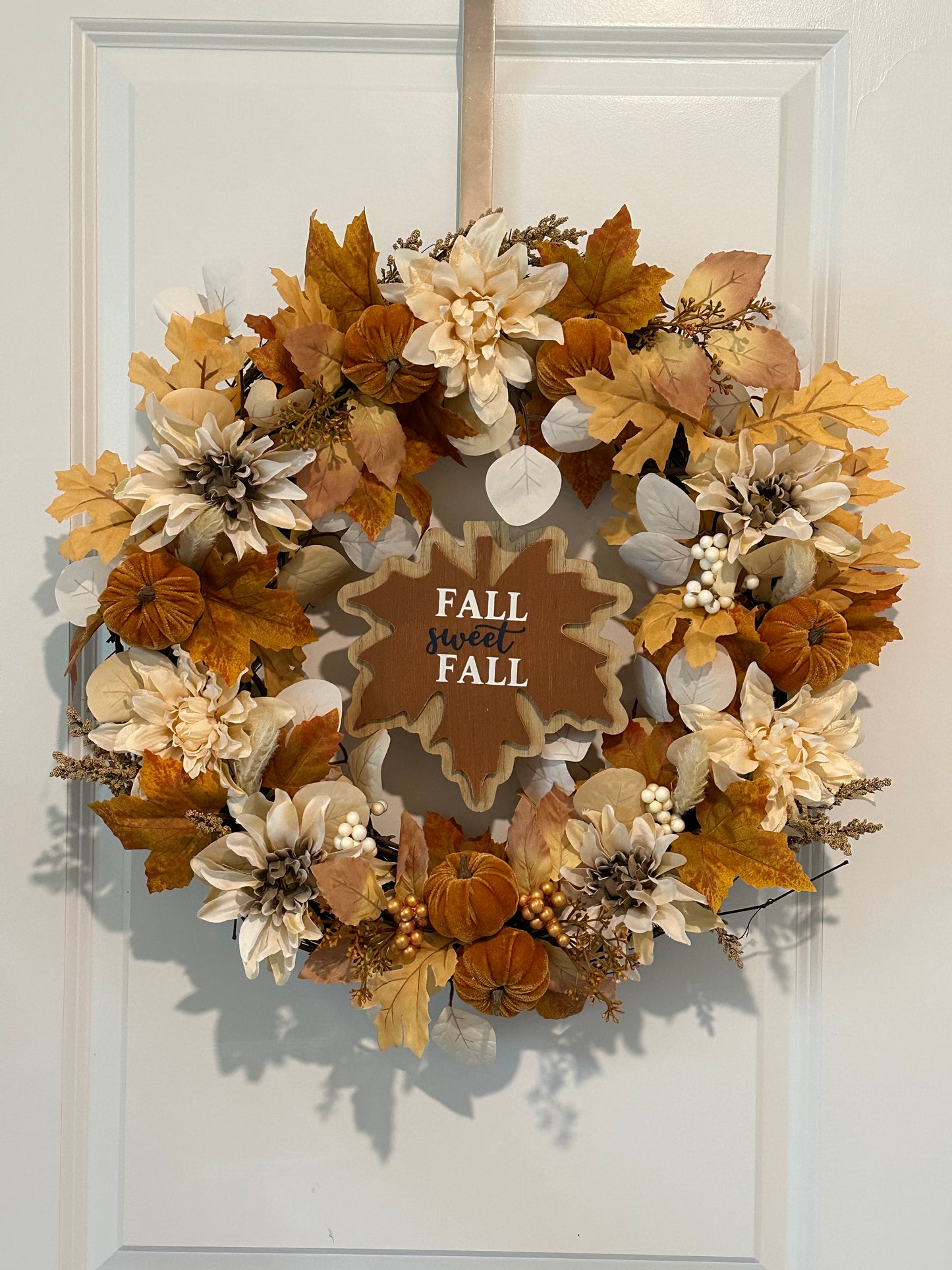 Fall, Floral, Brown Pumpkin & Gold Berries - (18" Wreath) Fall Sweet Fall