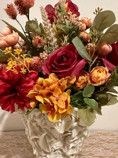 a. FLORAL DECOR: Hand Made Cream Color Vase - Floral Arrangement