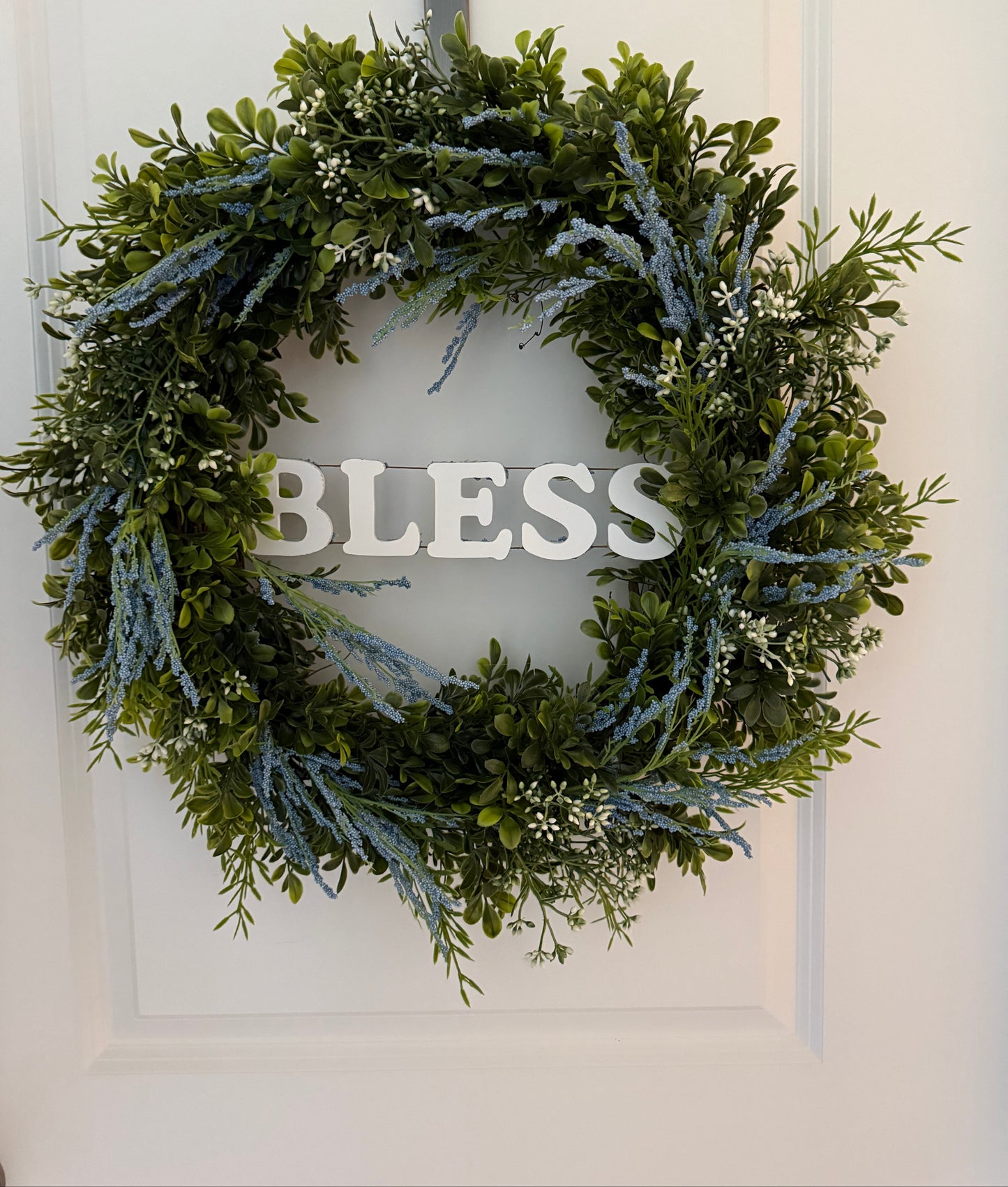 a. Spring Boxwood Wreath - Blue Floral with white highlights