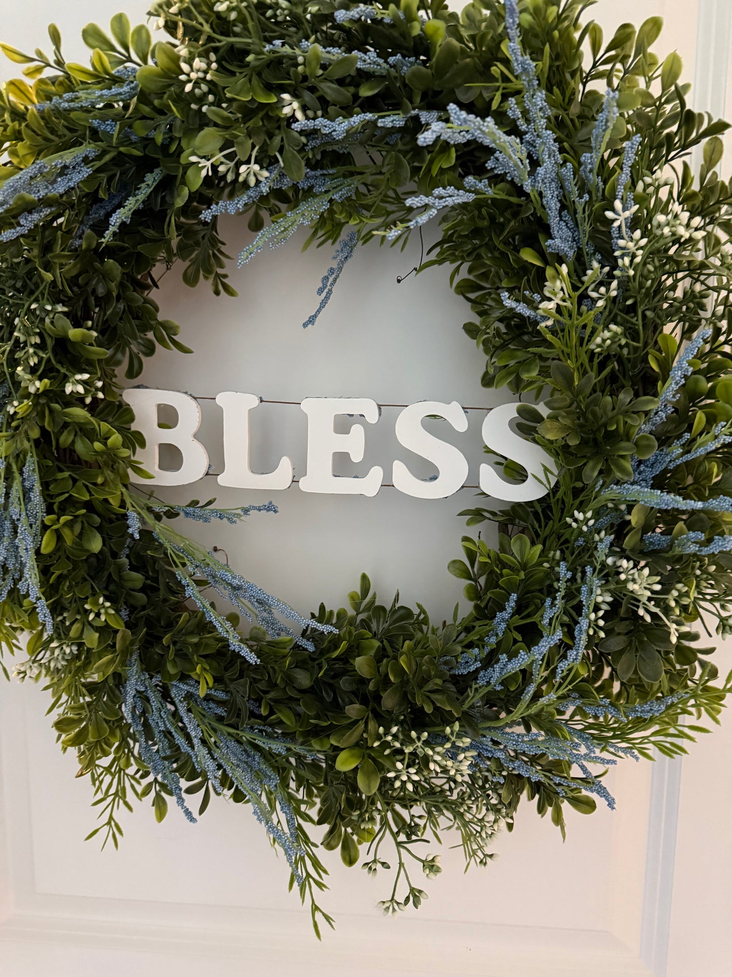 a. Spring Boxwood Wreath - Blue Floral with white highlights