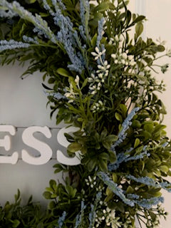 a. Spring Boxwood Wreath - Blue Floral with white highlights