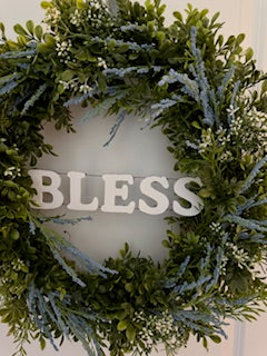 a. Spring Boxwood Wreath - Blue Floral with white highlights