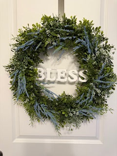 a. Spring Boxwood Wreath - Blue Floral with white highlights