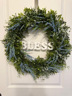 a. Spring Boxwood Wreath - Blue Floral with white highlights