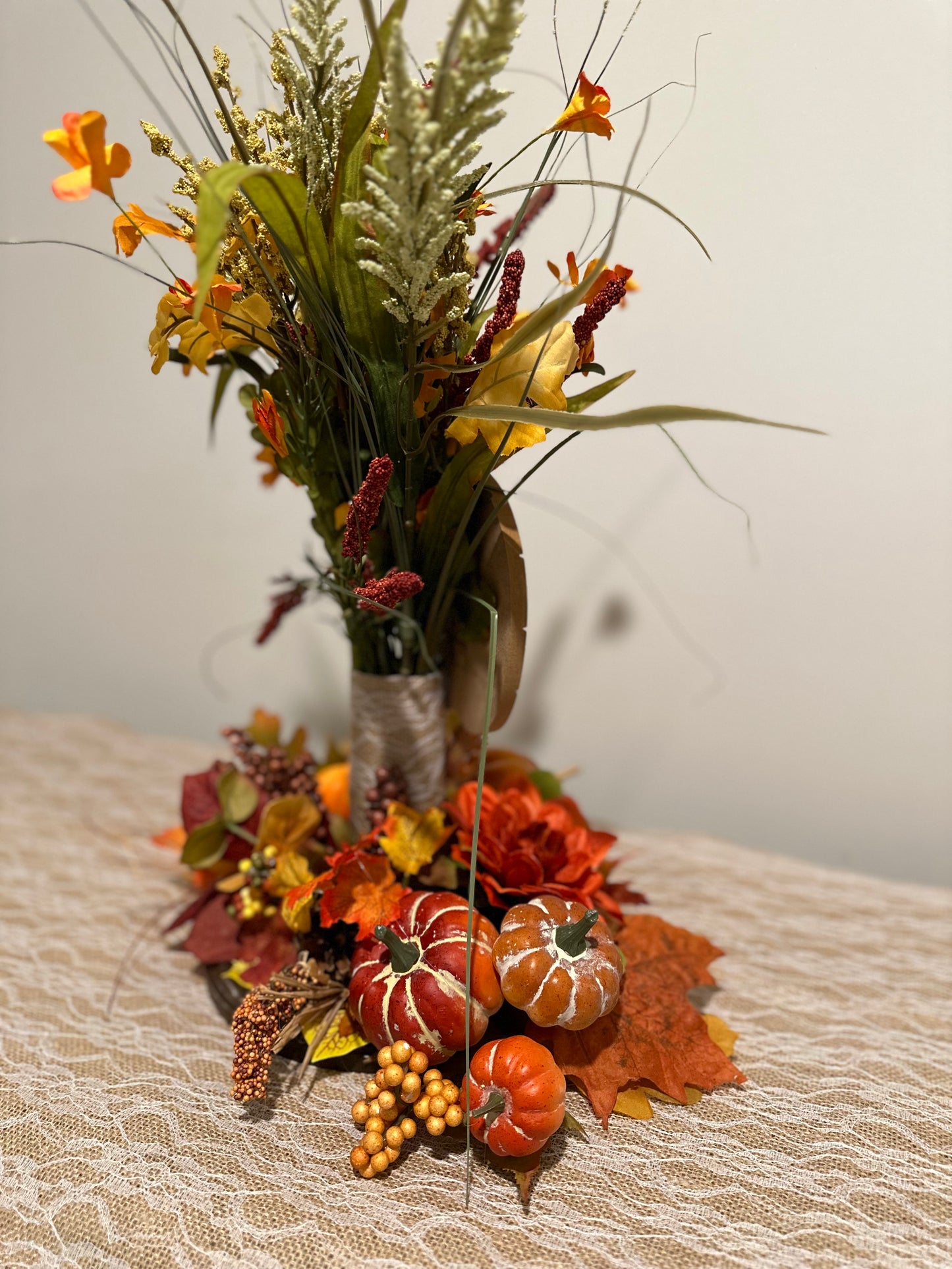 Welcome - Orange Shiny Pumpkin Fall Floral