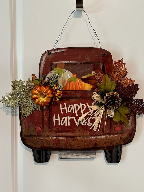 Burgundy Truck Harvest - Fall Door Decoration