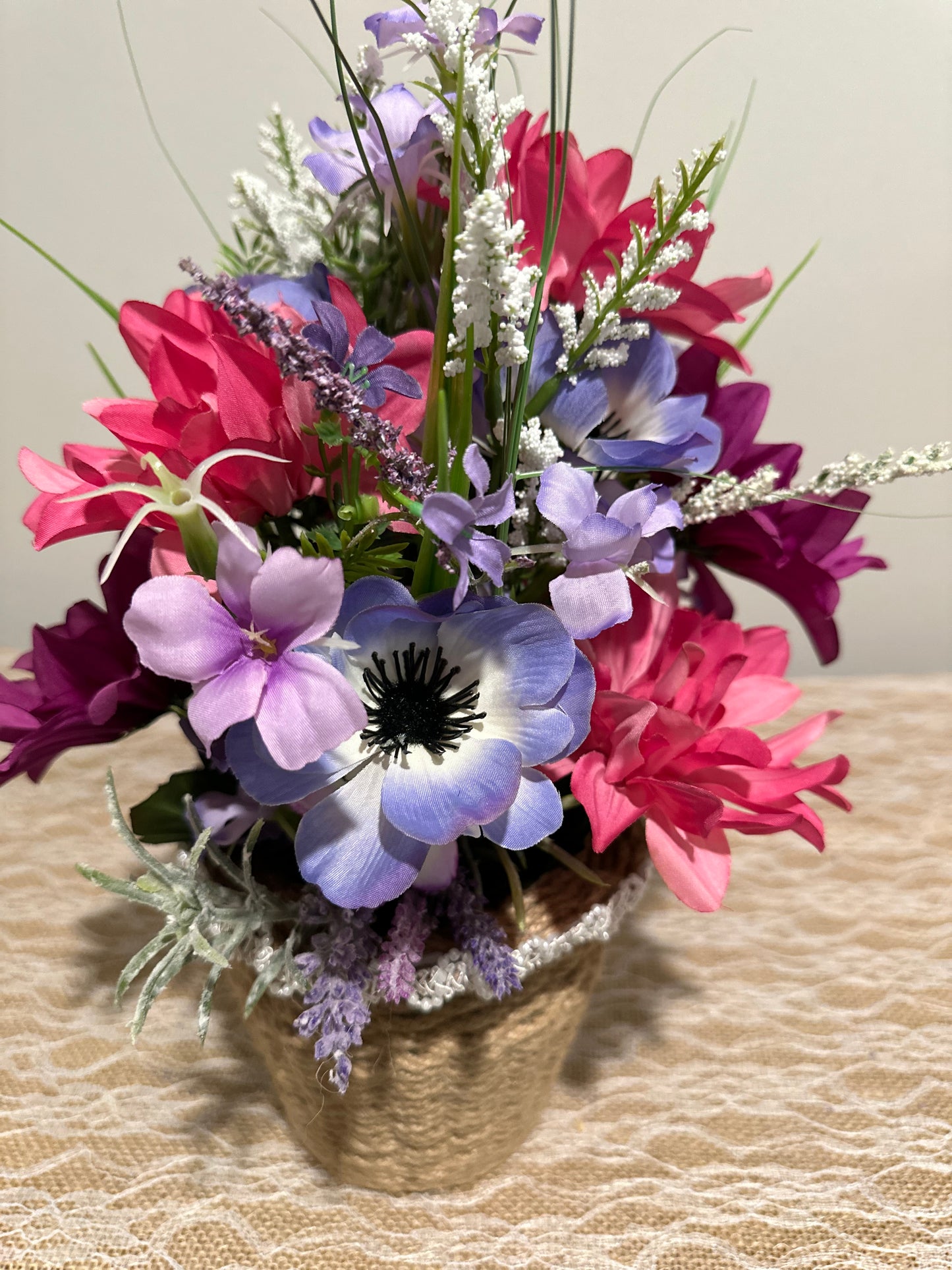 Purple, Magenta, and Pink Flower - (hand woven vase)