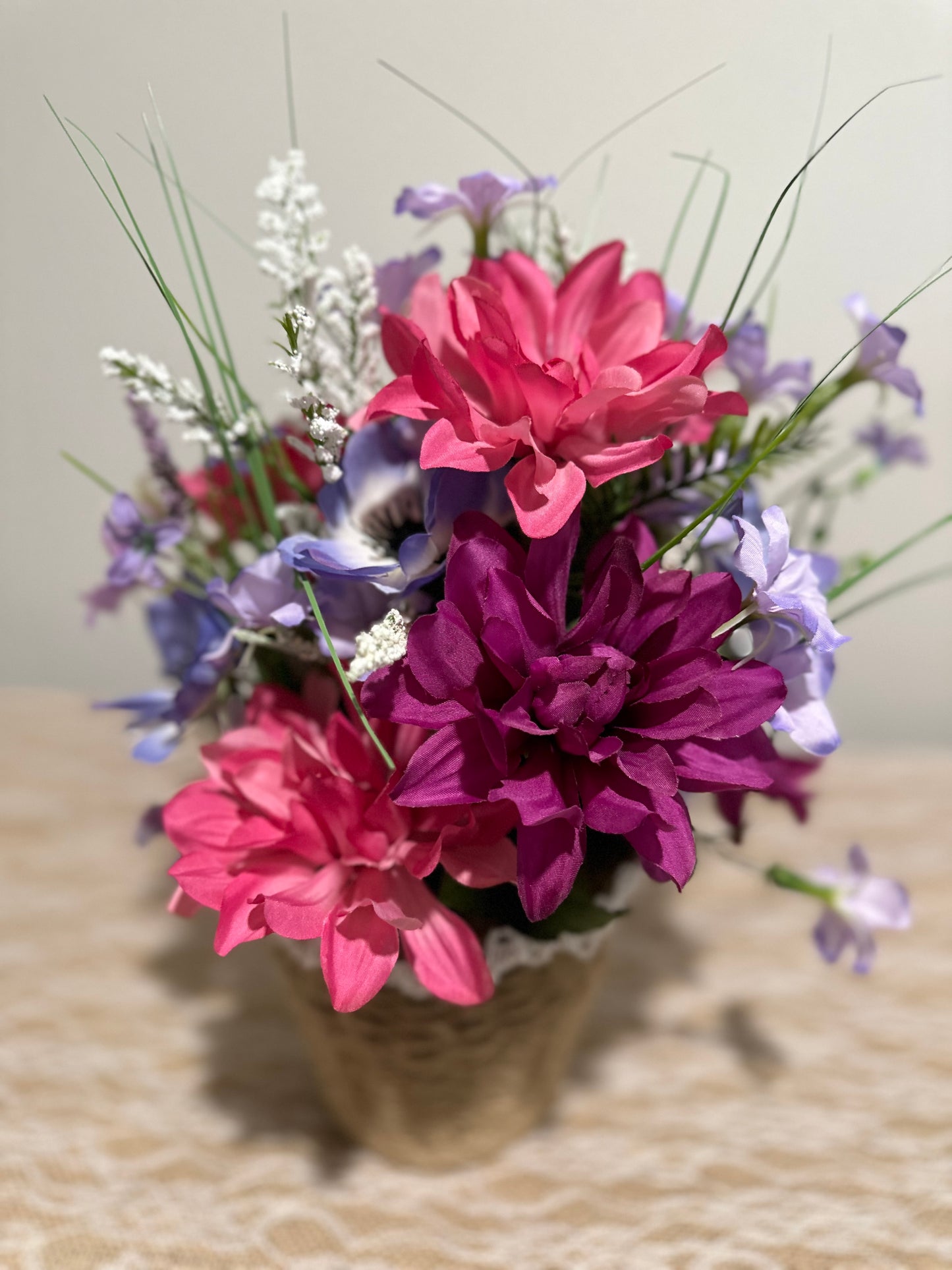 Purple, Magenta, and Pink Flower - (hand woven vase)