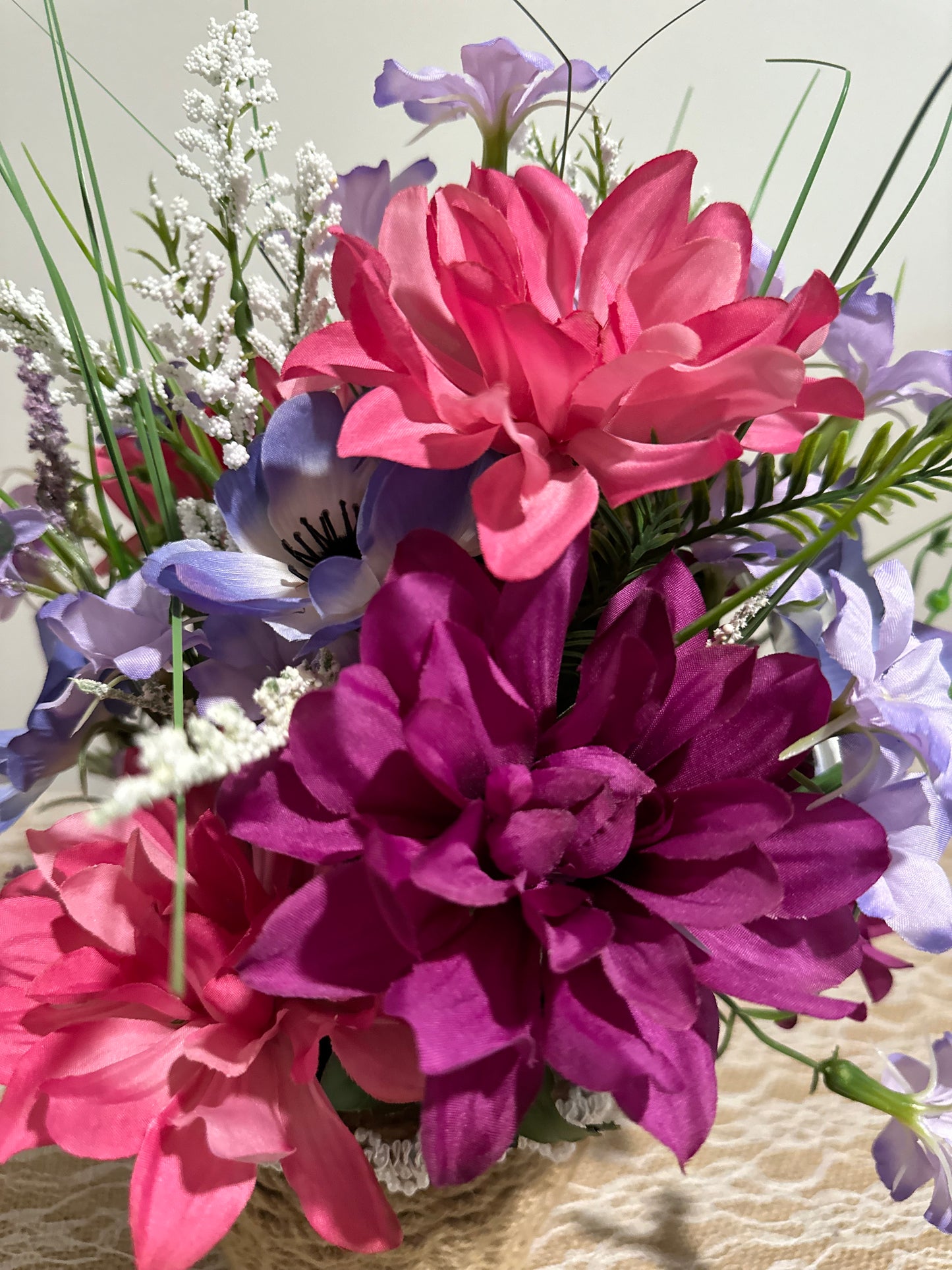 Purple, Magenta, and Pink Flower - (hand woven vase)