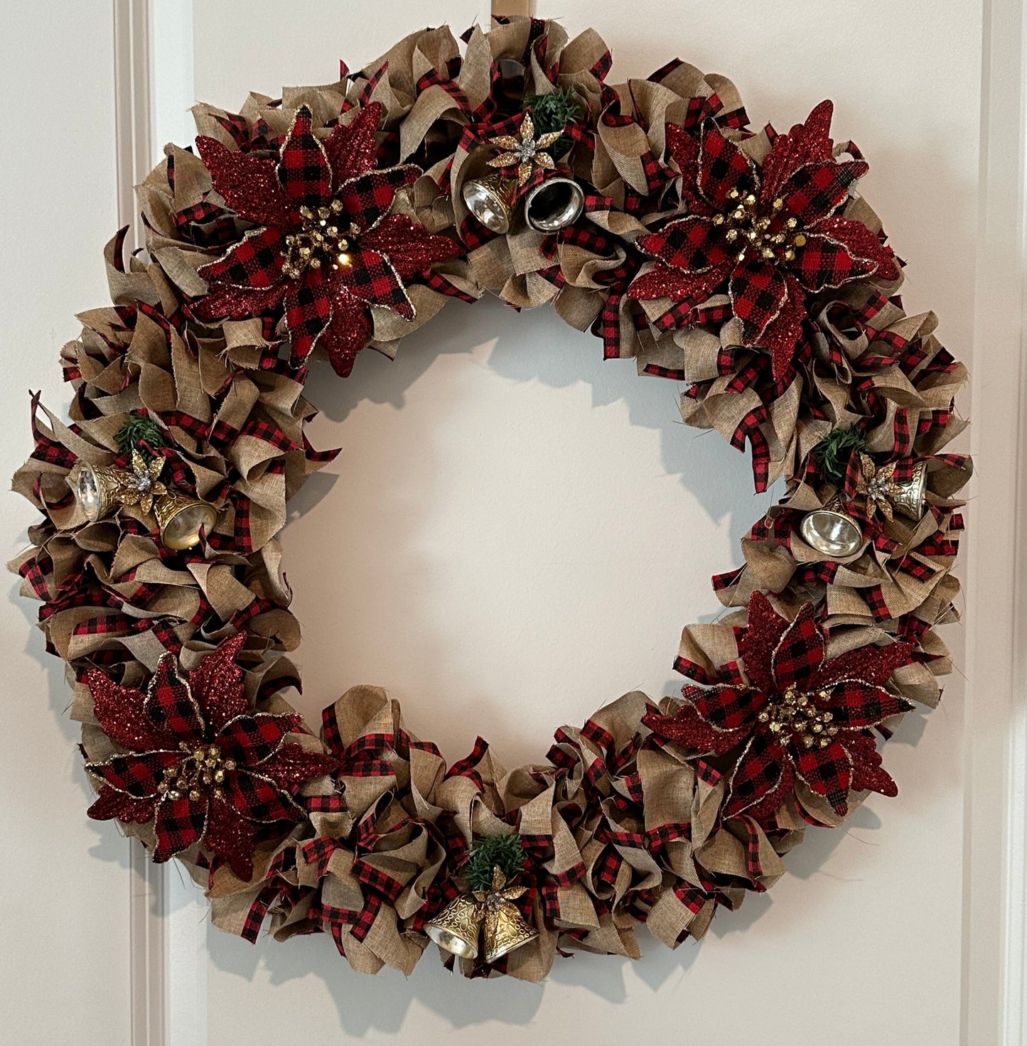 Christmas Wreath - Burlap Red and Black Flower