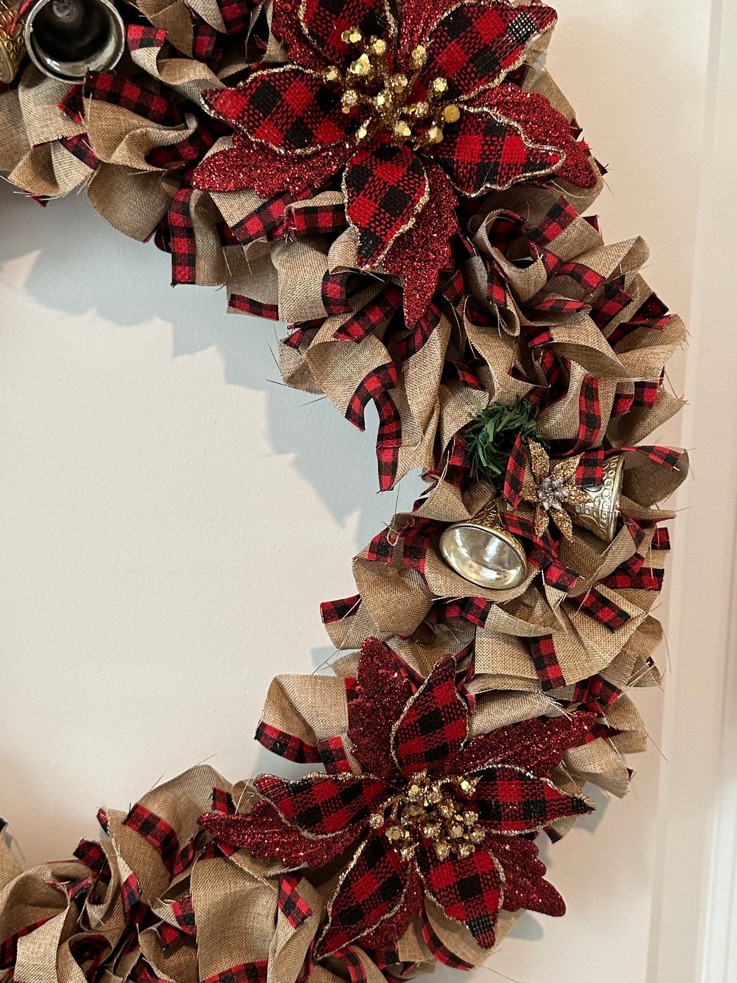 Christmas Wreath - Burlap Red and Black Flower