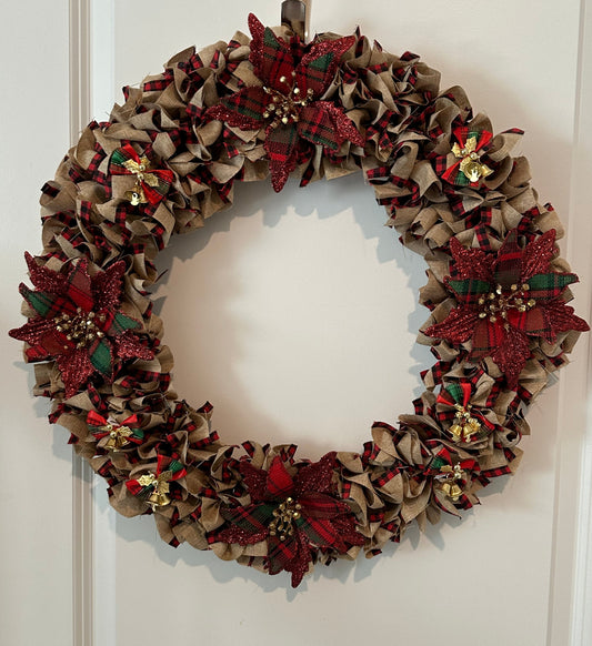 Christmas Wreath - Burlap Red and Green Flower