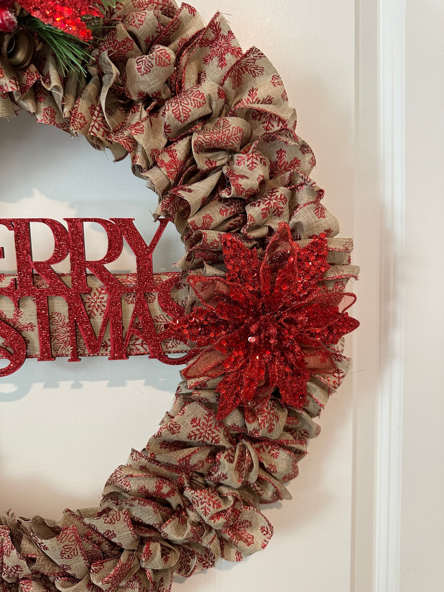 Christmas Wreath - Burlap Red Bird and Merry Christmas