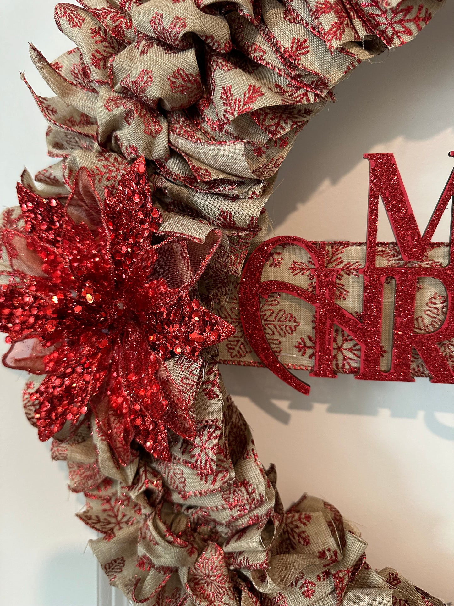 Christmas Wreath - Burlap Red Bird and Merry Christmas