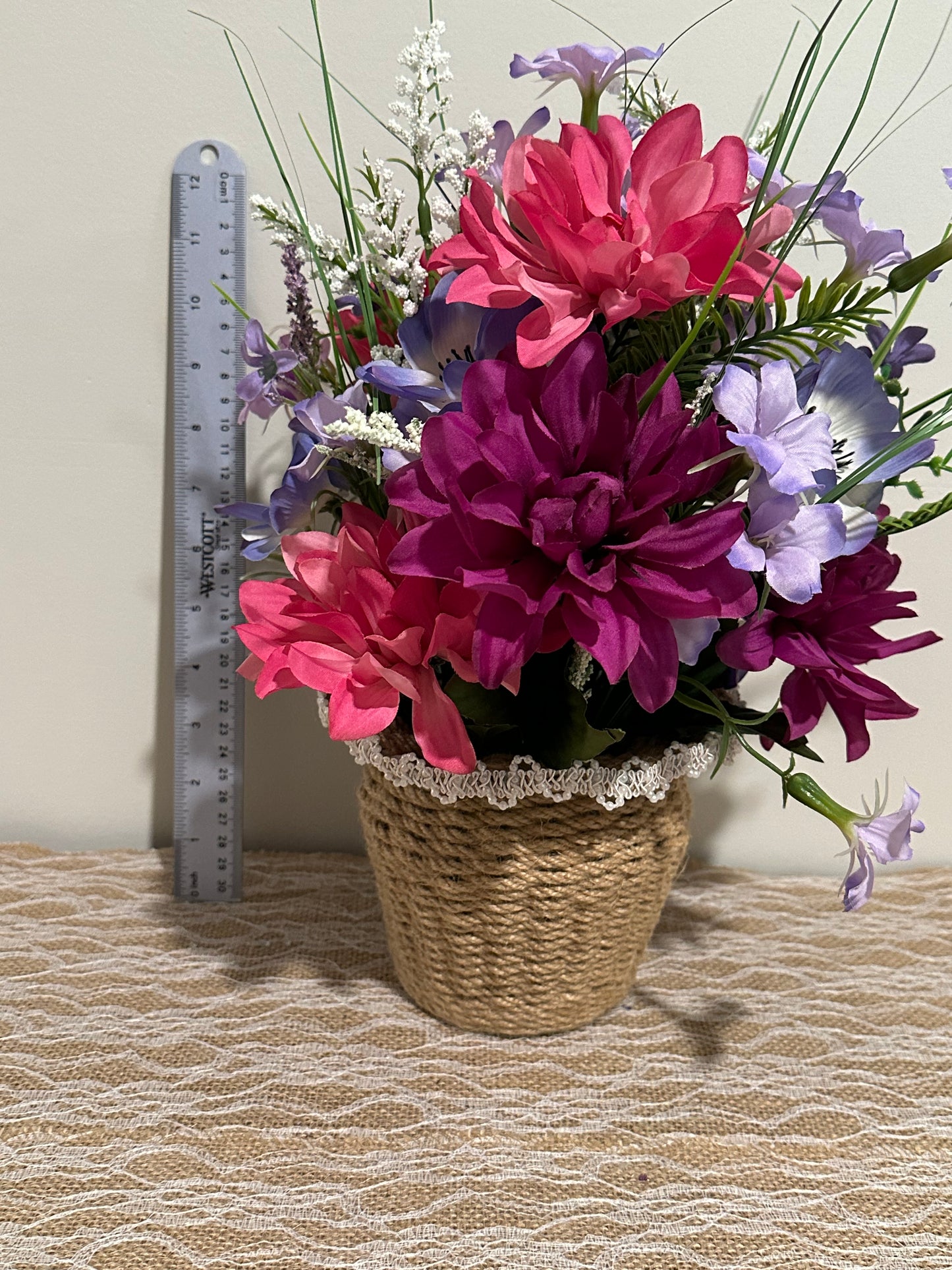 Purple, Magenta, and Pink Flower - (hand woven vase)