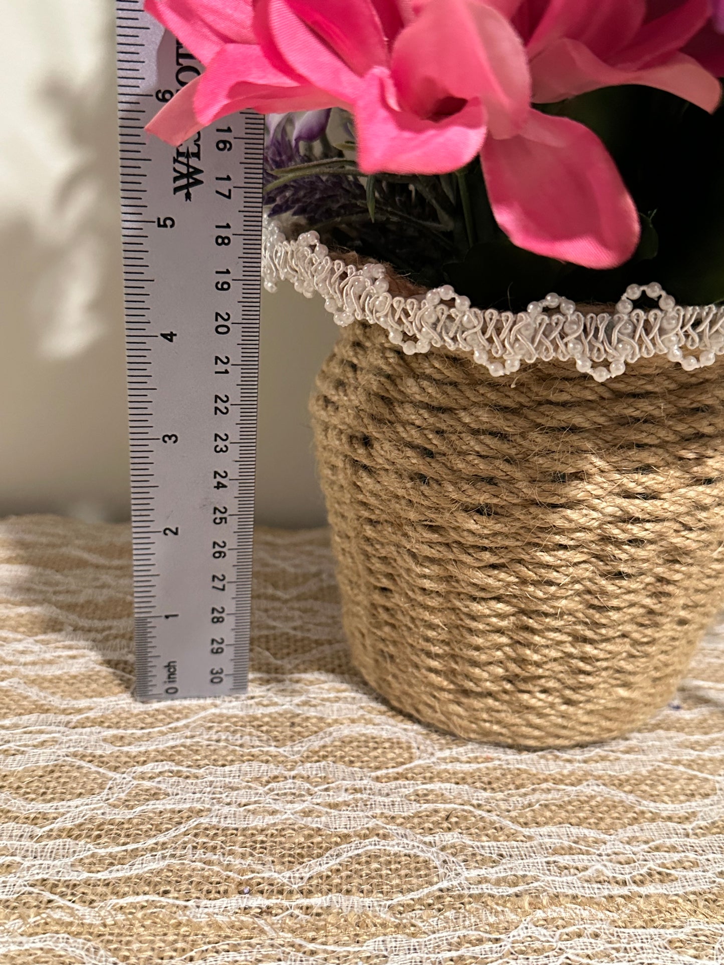 Purple, Magenta, and Pink Flower - (hand woven vase)