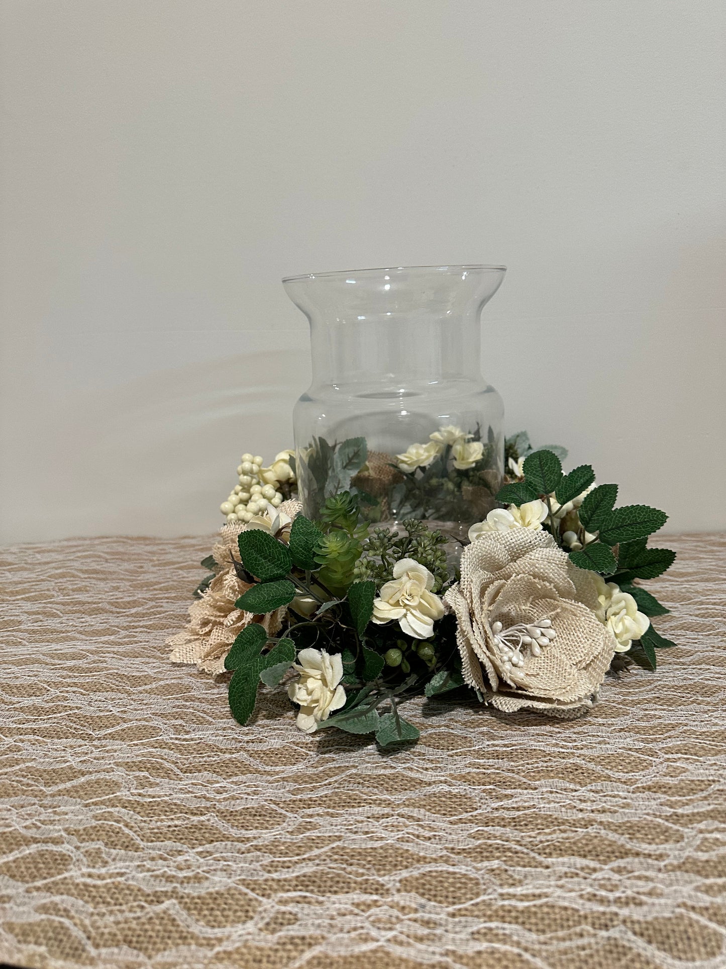 Burlap, White Flowers and Berries (Weddings)