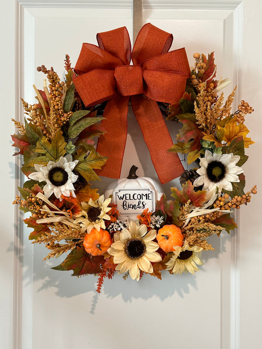 Fall/Thanksgiving, Welcome Friends- Orange Bow