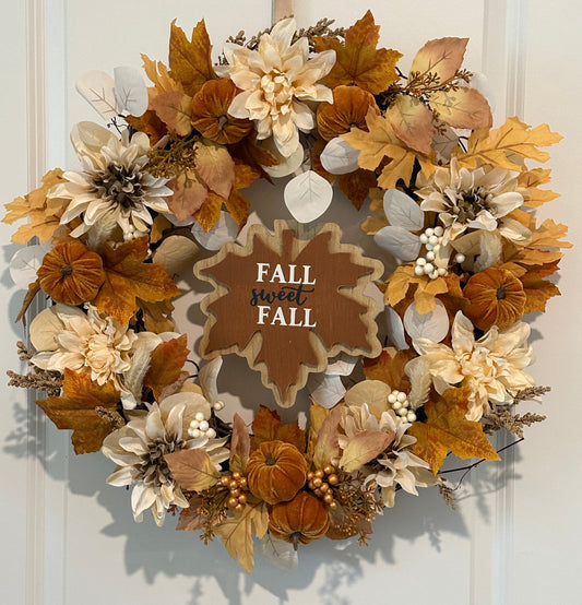 Fall, Floral, Brown Pumpkin & Gold Berries -  (18" Wreath) Fall Sweet Fall