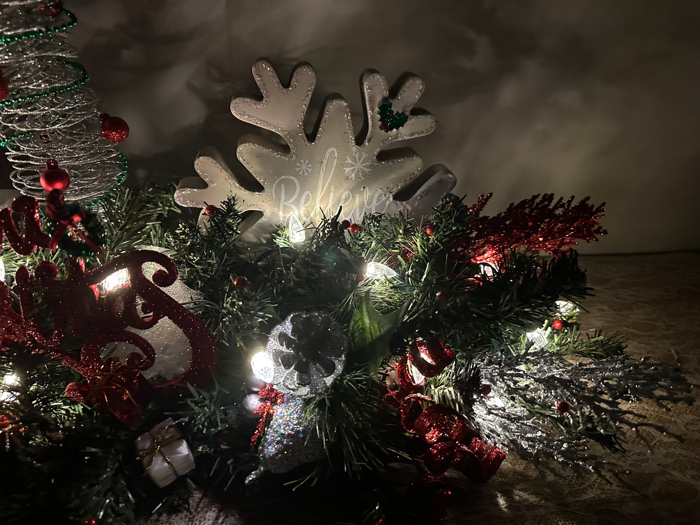 Christmas Centerpiece Snow Flakes and Merry Christmas (lights included)